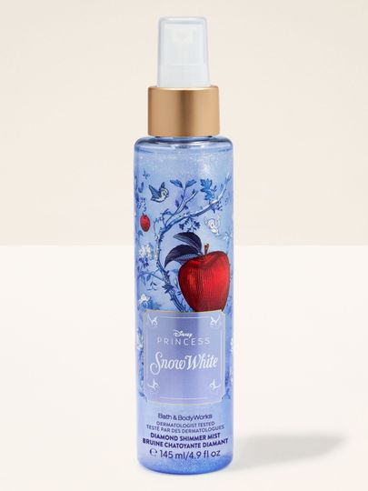 Sprayul Diamond din colecția Disney Princess Snow White de la Bath & Body Works, în flacon albastru strălucitor.