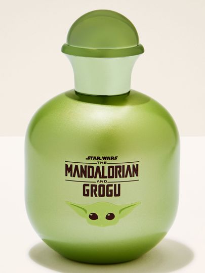 Apă de colonie Mandalorian & Grogu într‑o sticlă verde cu grafică Grogu