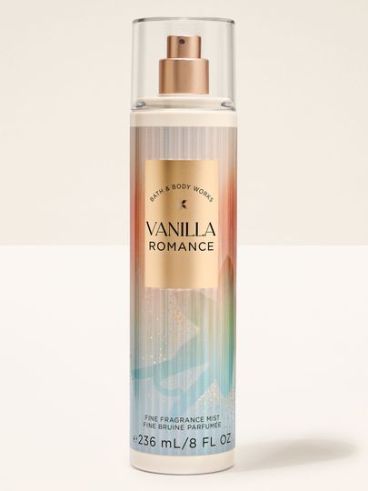 Mist parfumat pentru corp Vanilla Romance Bath & Body Works în flacon auriu-bej