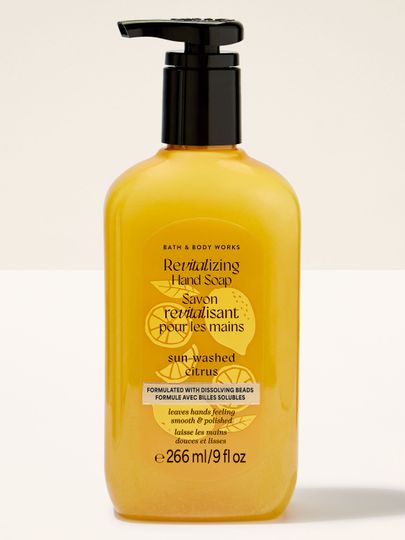 Gel pentru mâini Bath & Body Works Sun‑Washed Citrus 266 ml, în flacon galben cu pompă.