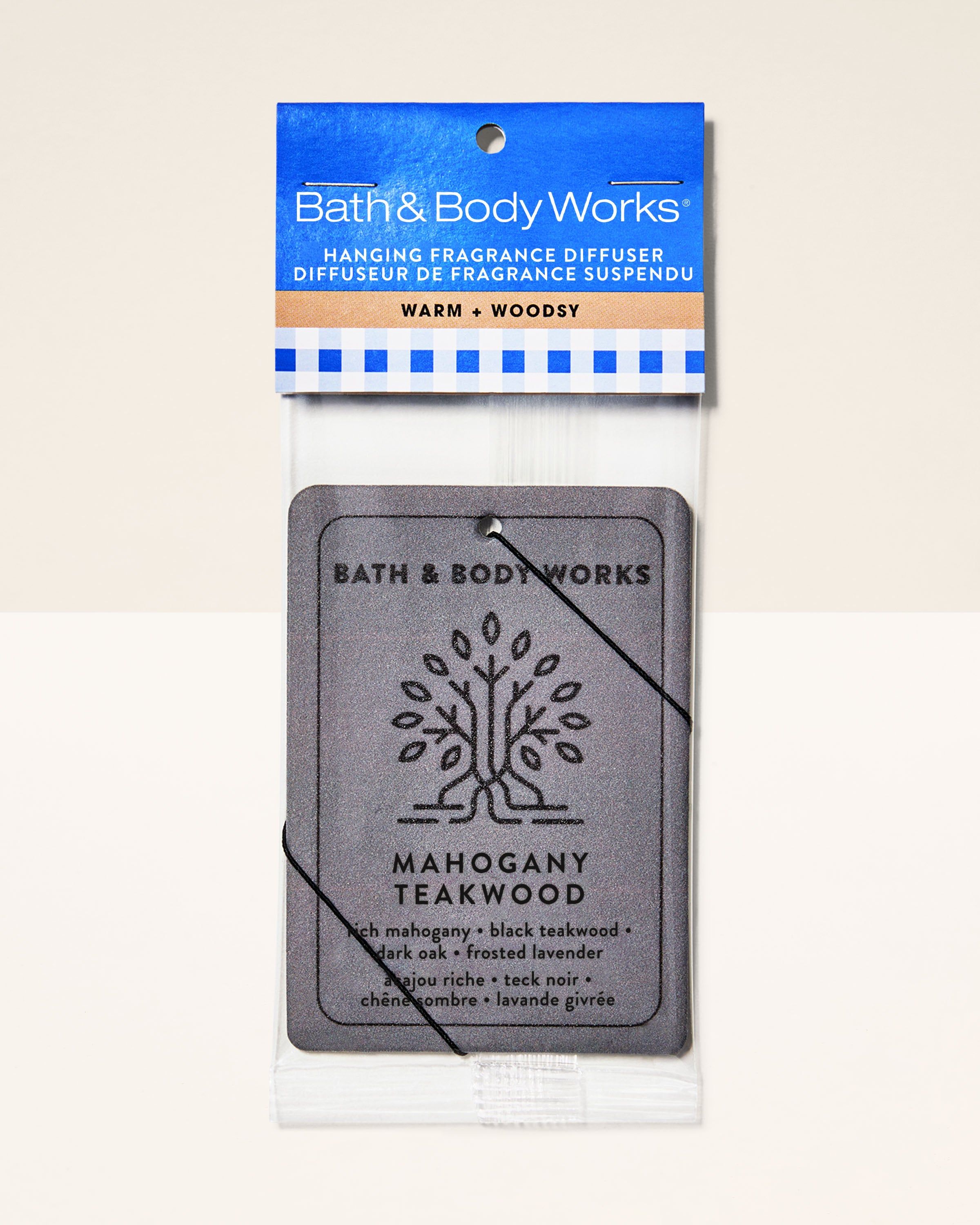 Difuzor suspendat Mahogany Teakwood Bath & Body Works – aromă caldă și lemnoasă pentru spații mici.