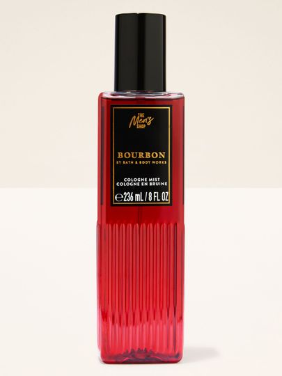 Spray-ul de parfum Bourbon din gama pentru bărbați Bath & Body Works, prezentat într-un recipient practic cu etichetă clară.