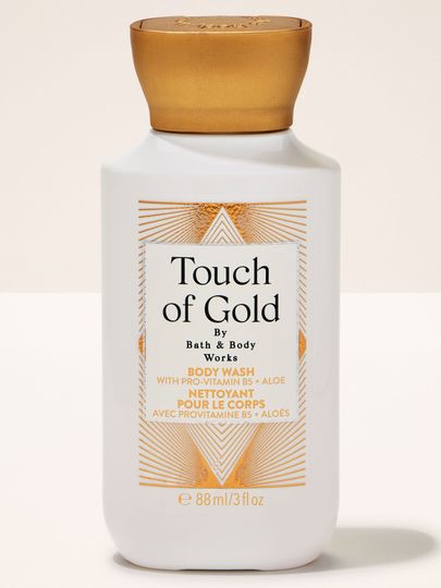 Touch of Gold – gel de duș Bath & Body Works în sticlă albă cu capac auriu din colecția Touch of Gold