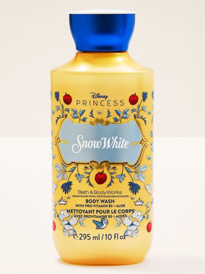 Gel de duș Snow White într-un recipient decorativ, inspirat de elementele colecției Disney Princess.