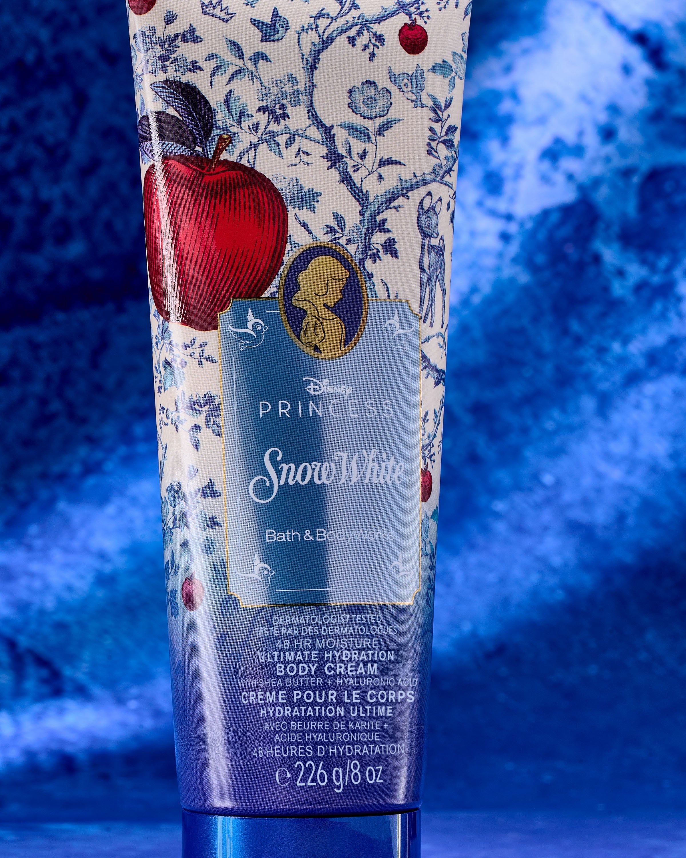 Cremă de corp Snow White Disney Princess – design albastru elegant și hidratare 48h.