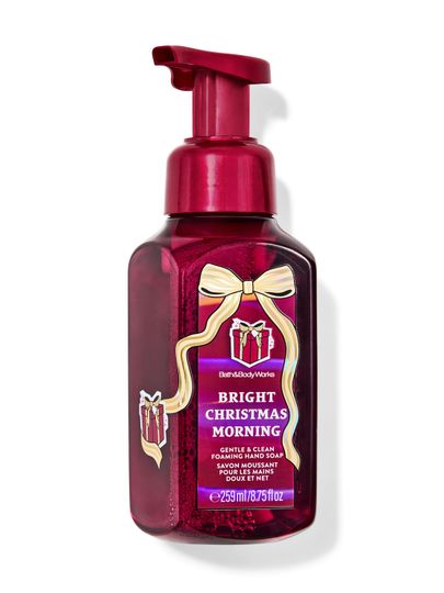 Săpun spumă Bright Christmas Morning Bath & Body Works cu motiv de cadou și fundă aurie