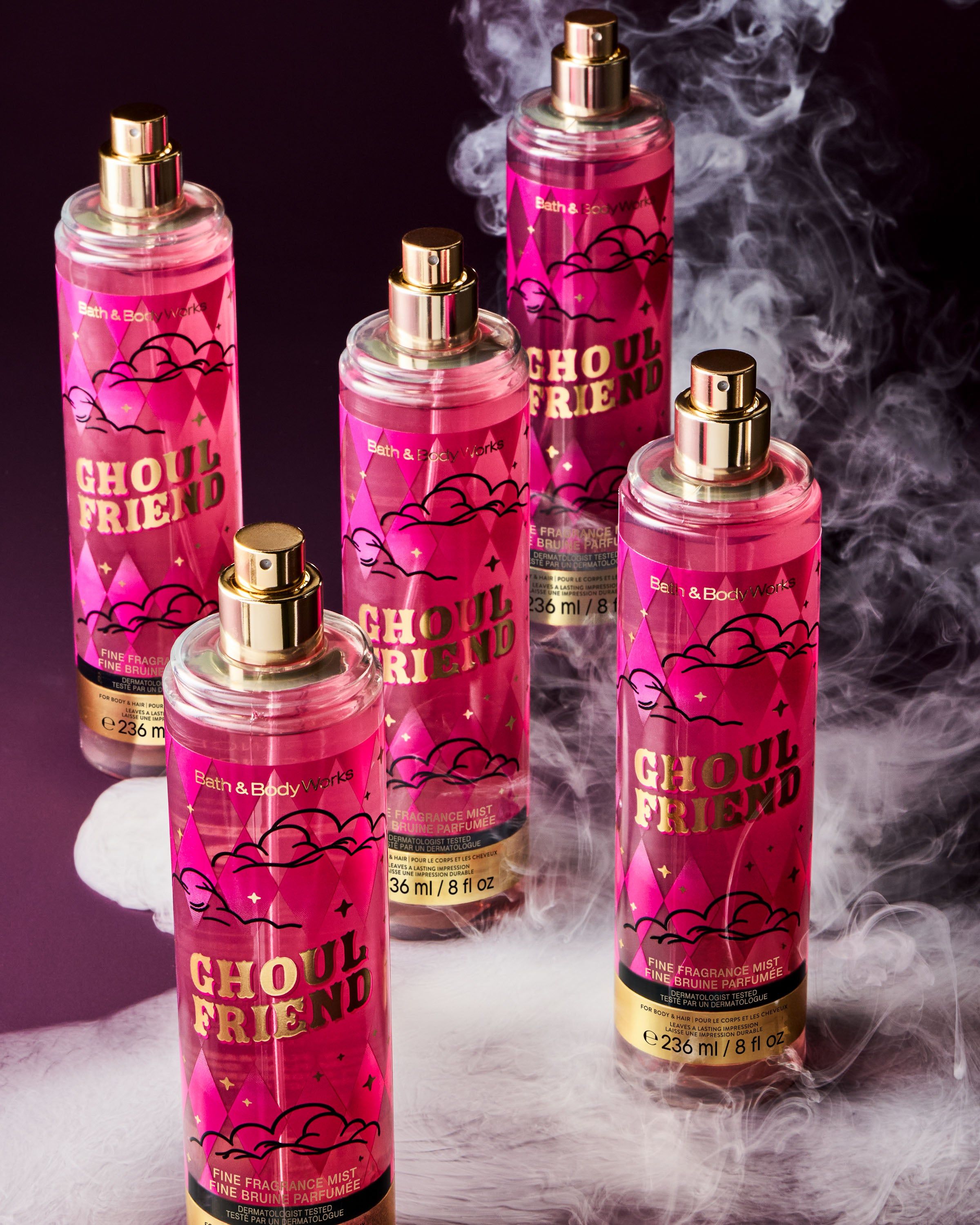 Mist parfumat Bath & Body Works Ghoul Friend în flacon roz cu pulverizator, 236 ml