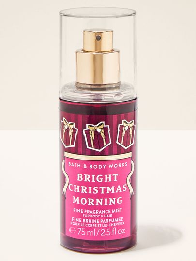 Mist parfumat pentru corp Bright Christmas Morning Bath & Body Works în format de călătorie cu motiv de cadouri