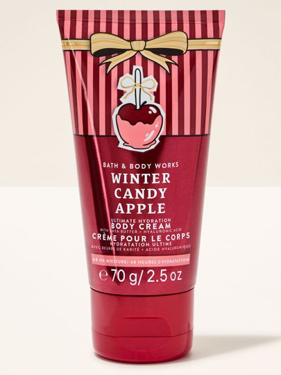 Cremă de corp Winter Candy Apple Bath & Body Works cu motiv de măr glazurat și fundă aurie