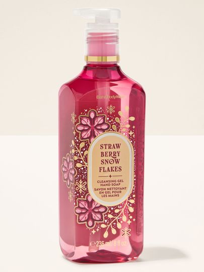 Gel pentru mâini Strawberry Snowflakes Bath & Body Works cu motiv de fulgi de zăpadă