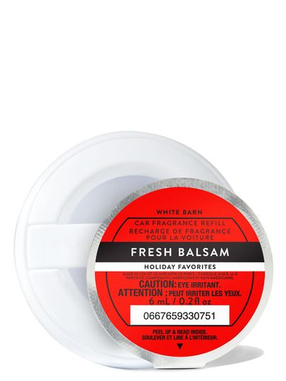 Vánoční náplň do osvěžovače vzduchu do auta "Fresh Balsam" s červenou etiketou, Bath & Body Works.