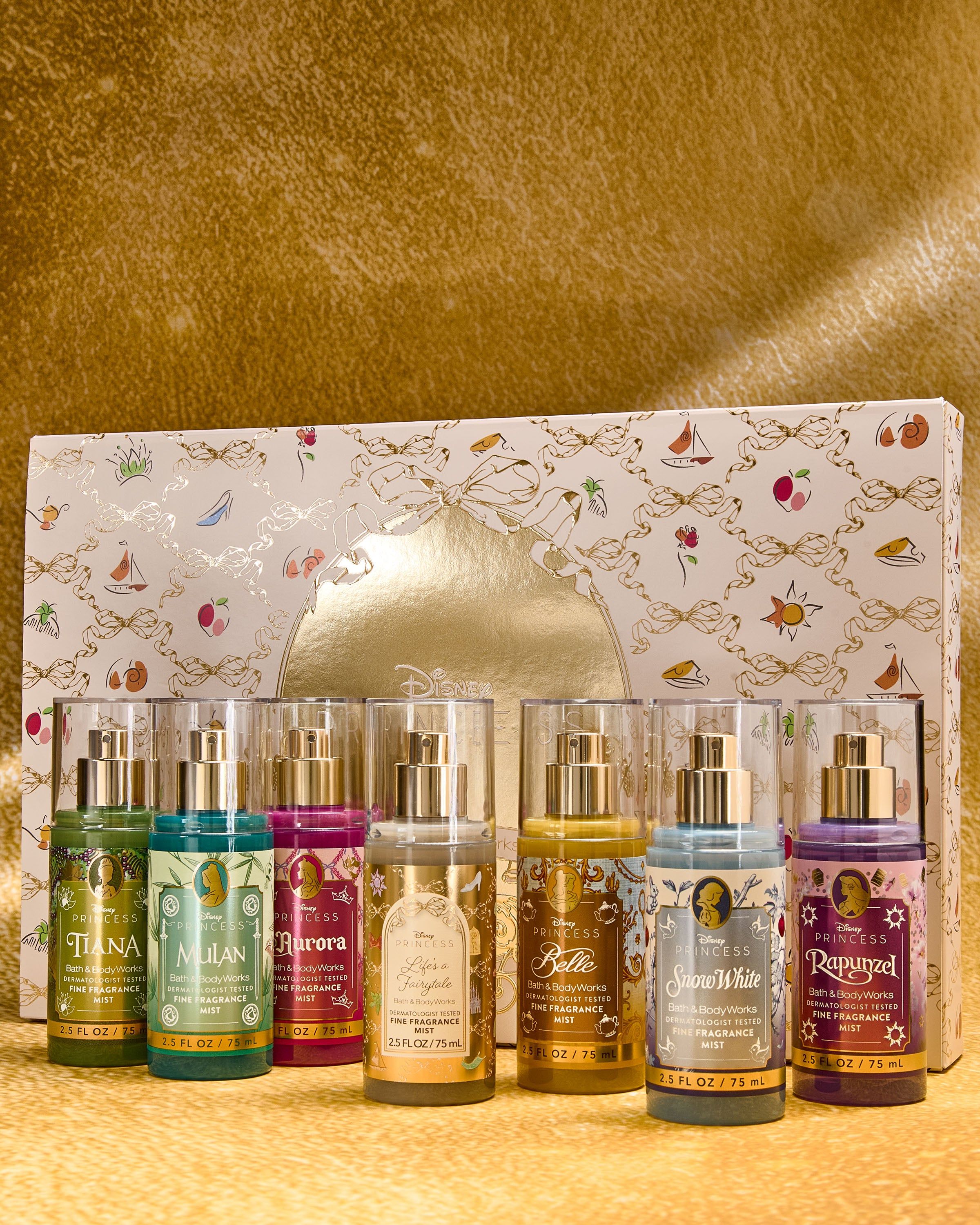 Set de mini spray-uri Disney Princess într-o cutie decorativă cu castel — cadoul perfect pentru colecționari.