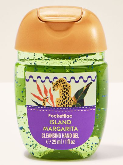 PocketBac Island Margarita Bath & Body Works cu gel verde și etichetă colorată.