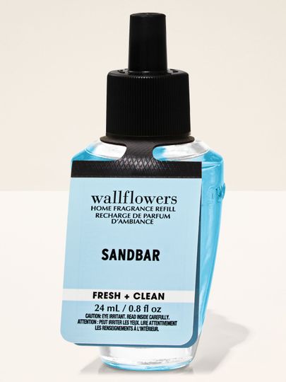 Rezer vă albastru pentru priză parfumată Wallflowers Sandbar Bath & Body Works, în sticluță cu capac negru