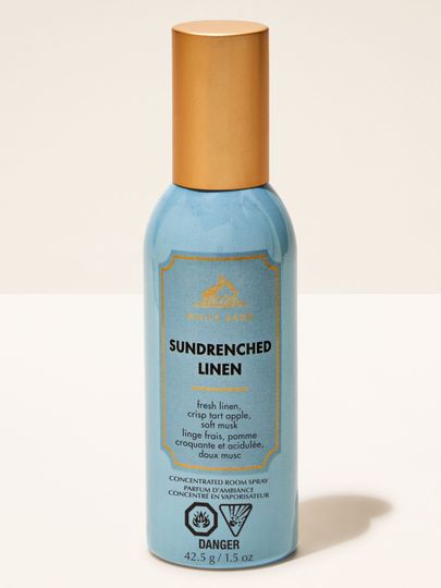 White Barn Sundrenched Linen – spray de cameră albastru cu note de rufe proaspete, măr și mosc fin.