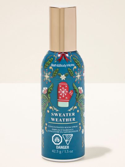 Spray parfumat pentru cameră Sweater Weather Bath & Body Works cu motiv de mănușă și ramuri de ilice
