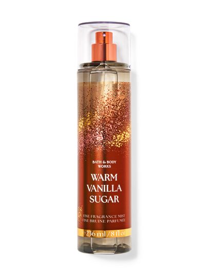 Spray Warm Vanilla Sugar Bath & Body Works – design auriu și aromă caldă de vanilie.