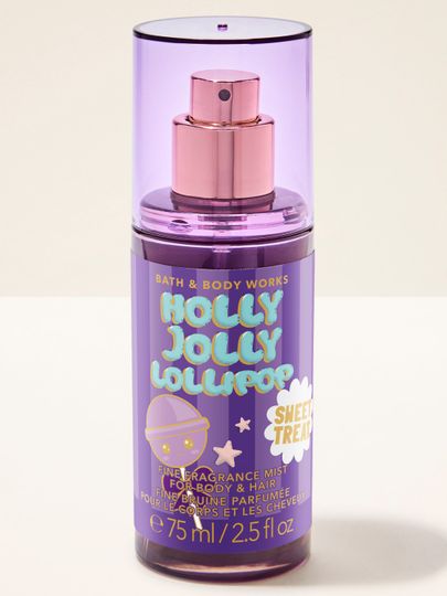 Mist parfumat pentru corp Holly Jolly Lollipop Bath & Body Works în format de călătorie cu motiv de acadea și stele