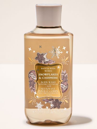 Gel de curățare pentru corp Bath & Body Works Snowflakes & Cashmere în flacon bej