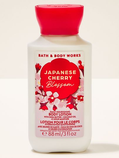 Japanese Cherry Blossom – loțiune de corp Bath & Body Works în sticlă albă cu capac roșu din colecția