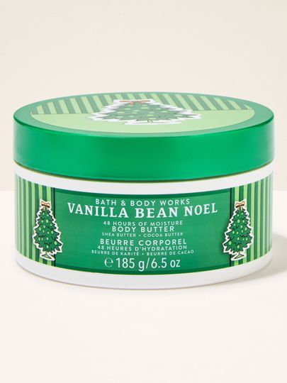 Unt de corp Vanilla Bean Noel Bath & Body Works cu motiv de brazi și dungi verzi