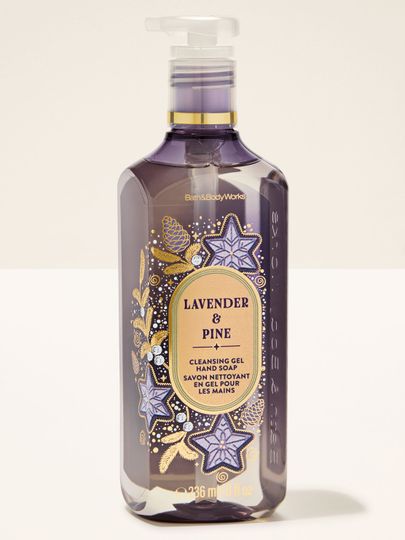 Săpun lichid pentru mâini Lavender & Pine Bath & Body Works cu motiv de conuri, ramuri de conifere și stele